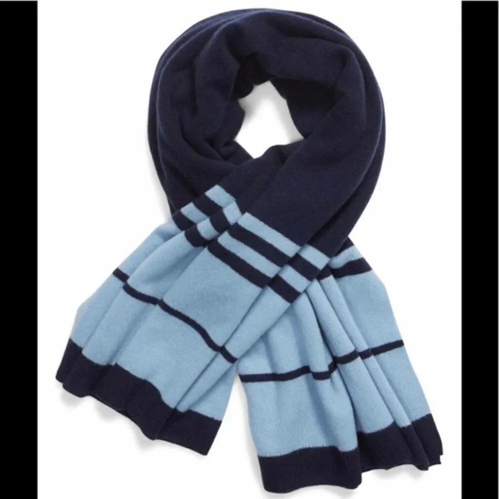 Halogen 100% Cashmere Stripe Wrap‎ Shawl Scarf, Blue/Black Luxury Cashmere NWT
